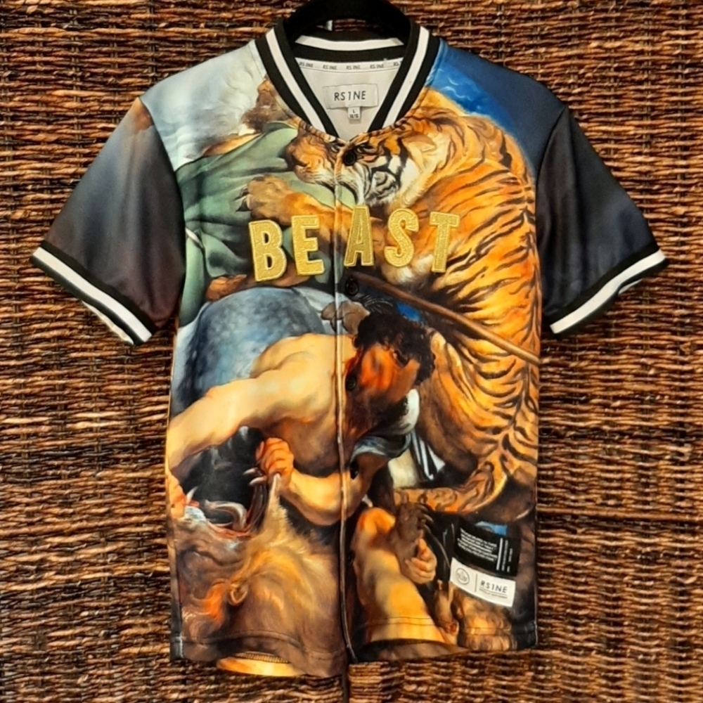 RS1NE Shirt Large Rise As One Beast Streetwear Emo Artsy Tiger Gothic Punk Goth